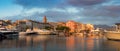 Panorama of beautiful Saint Florent town and harbour, Corsica