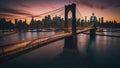 Panorama of beautiful sence of New York city with Brooklyn bridge. Generated with AI Royalty Free Stock Photo