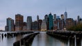 Panorama of beautiful sence of New York city with lower Manhattan in dusk evening. Downtown of lower Manhattan of Hudson river Royalty Free Stock Photo