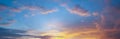 Panorama of Beautiful skyscape clear blue sky and golden cloud background during sunset. Clearing day and Good weather in the Royalty Free Stock Photo