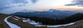 Panorama of beautiful spring sunset in Carpathian mountains. Val Royalty Free Stock Photo