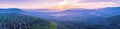 Panorama of beautiful sunset over mountains in Yarra Ranges National Park.