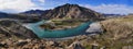 Panorama with a beautiful view of the confluence of the Chuya and Katun rivers, mountain Altai,