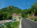 Panorama of beautiful White river in caucasian mountains in Adygea, Russia 23 Region Krasnodar Royalty Free Stock Photo