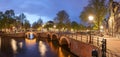 Panorama of beautifull Amsterdam canals with bridge. Holland Royalty Free Stock Photo