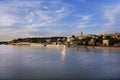 Panorama of Belgrade at Sunset with river Sava Royalty Free Stock Photo