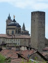Panorama of Bergamo with ancient towers in Italy.