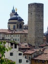 Panorama of Bergamo with ancient towers in Italy.