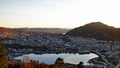 Panorama of Bergen SmÃ¥lungeren lake from Floyen viewpoint in Norway in autumn Royalty Free Stock Photo