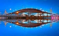 Panorama Bhumibol Bridge at sunset in Bangkok Thailand Royalty Free Stock Photo