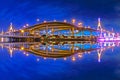 Panorama Bhumibol Bridge at sunset in Bangkok Thailand Royalty Free Stock Photo