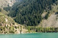 Panorama of Big Almaty Lake in ZaIli Alatau mountain chain, Kazakhstan