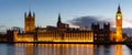 Panorama of Big Ben and House of Parliament at River Thames International Landmark of London England United Kingdom at Dusk Royalty Free Stock Photo