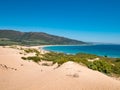 Panorama of the big dune of Valdevaqueros in Tarifa and Punta Paloma and Valdevaqueros beaches.