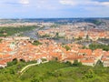 Panorama bird-eye view of the Prague lesser town and the old town area