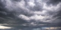 Panorama of black sky background with storm clouds. thunder front Royalty Free Stock Photo