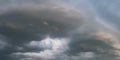 Panorama of black sky background with storm clouds. thunder front Royalty Free Stock Photo