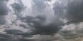 Panorama of black sky background with storm clouds. thunder front Royalty Free Stock Photo