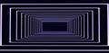 Panorama of blue concentric rectangles in black space. The impression of the distance of the figures is created. 3d render