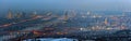 Panorama of blue danube vienna at foggy night in w