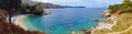 Panorama blue lagoon coast landscape ionian sea on Corfu island Royalty Free Stock Photo