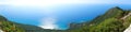 Panorama blue lagoon coast landscape ionian sea on Corfu island Royalty Free Stock Photo