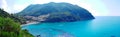 Panorama blue lagoon coast landscape ionian sea on Corfu island Royalty Free Stock Photo