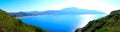 Panorama blue lagoon coast landscape ionian sea on Corfu island Royalty Free Stock Photo