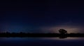 Panorama blue night sky on dark background.Universe filled with stars, nebula and galaxy with noise and grain. Royalty Free Stock Photo