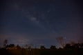 Panorama blue night sky milky way and star on dark background. stars, nebula and galaxy with noise and grain..amazing Royalty Free Stock Photo