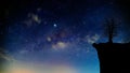 Panorama blue night sky milky way and star on dark background. stars, nebula and galaxy with noise and grain..amazing Royalty Free Stock Photo