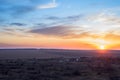 Panorama of a blue-pink sunset with clouds of pink hues. sunset on the horizon. dramatic sky. photo for the banner Royalty Free Stock Photo