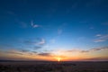 Panorama of a blue-pink sunset with clouds of pink hues. sunset on the horizon. dramatic sky. photo for the banner Royalty Free Stock Photo