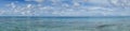 Panorama of blue sky and turquoise water in the Pacific Ocean off Bora Bora in French Polynesia