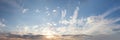 Panorama of a blue sky with white clouds, dawn backround Royalty Free Stock Photo