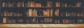 Panorama blurred bookshelf Many old books in a book shop or library Royalty Free Stock Photo