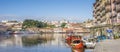 Panorama of boats at the Ribeira quay in Porto