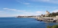 Panorama boccadasse Genova Italy con neve sullo Sfondo