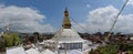 Panorama of Boudhanath Stupa and its surroundings, located on an ancient trade route from Tibet to Kathmandu, Nepal Royalty Free Stock Photo