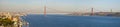 Panorama of bridge 25 de Abril on river Tagus at sunset, Lisbon, Portugal panoramic view of old Lisbon and bridge 25 de A