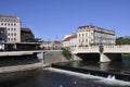 Panorama with Bridge Saint Ladislau over Crisul Repede river of Oradea City in Romania Royalty Free Stock Photo