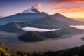 Panorama of Bromo volcano at sunrise, East Java, Indonesia. Panorama of Bromo volcano at sunrise Royalty Free Stock Photo