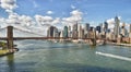 Panorama of Brooklyn Bridge at sunny day.