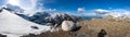 Panorama with the Bucegi Mountains plateau where you can see Omu Peak, Morarului Valley, Morarului Ridge and Costila Refuge and Te Royalty Free Stock Photo