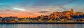 Panorama of Buda castle and the Danube river in Budapest at sunset Hungary Royalty Free Stock Photo
