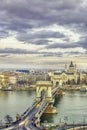 Panorama of Budapest with the Chain Bridge at night, Hungary. Royalty Free Stock Photo