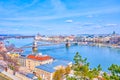 Panorama of Budapest with Danube river, Szechenyi Chain Bridge and Parliament, Hungary Royalty Free Stock Photo