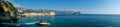 Panorama of Budva Old town and st. Nicholas island, Montenegro Royalty Free Stock Photo