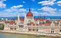 Panorama with Hungarian parliament in Budapest Royalty Free Stock Photo