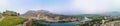 Panorama of the Buna river valley - view from the wall of the Shkoder castle Albania. Beautiful widescreen landscape with the Royalty Free Stock Photo